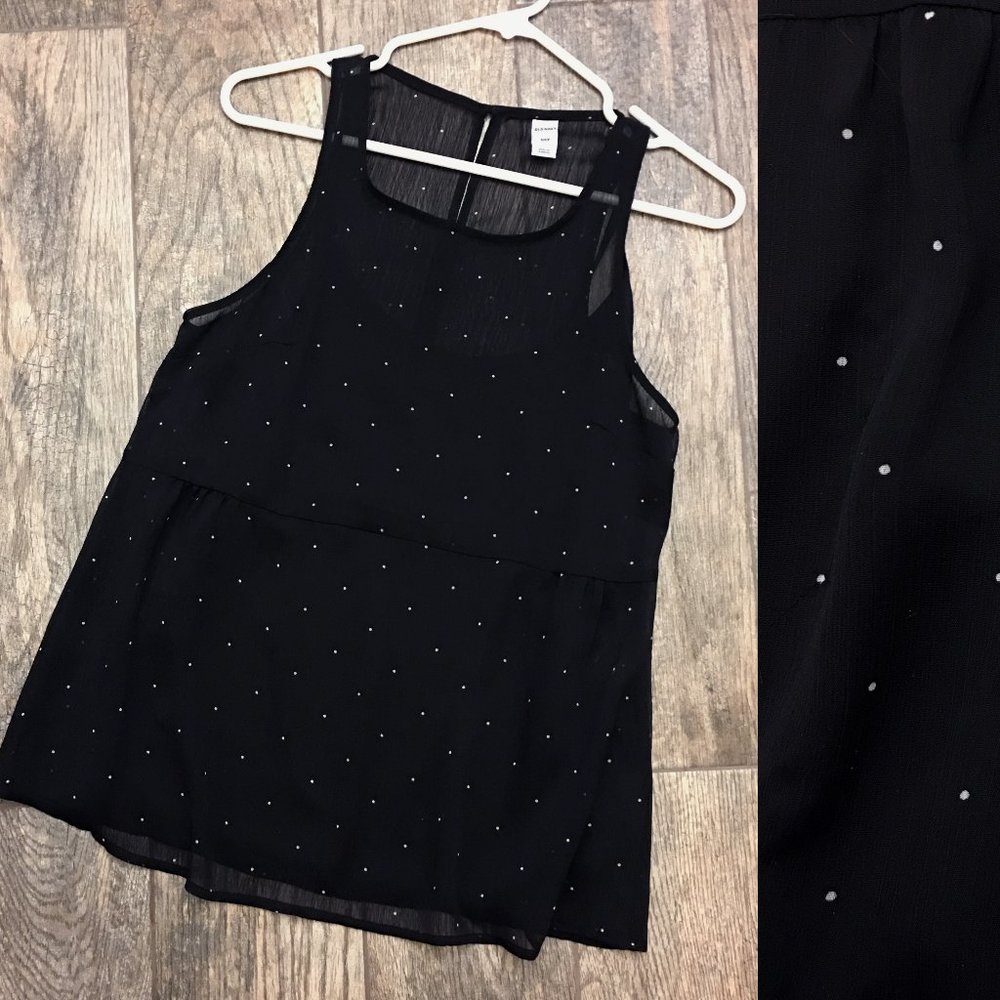 🍉 OLD NAVY Black White Polka Dot Chiffon Top